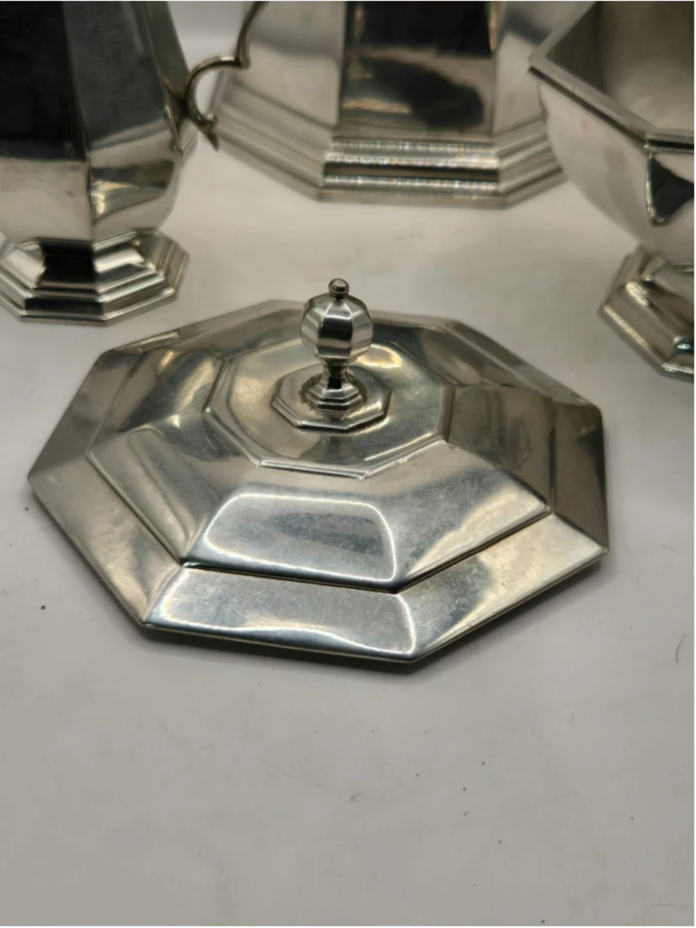 Vintage Lenox Kirk Stieff Pewter Coffee Set Octette Open Sugar Creamer Pot + Lid